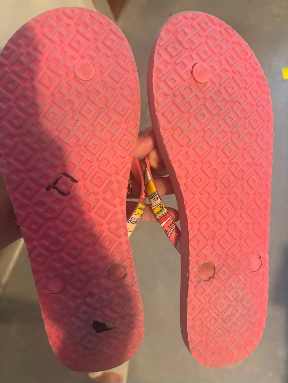 Tory Burch Pink Multi-Color Patterned Flip Flop Sandals